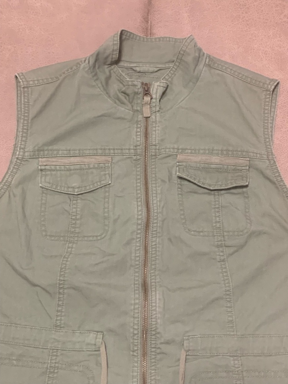 Merona Womens Washed Wear Olive Cotton Canvas Utility Zip Vest Jacket Size Large - Picture 4 of 8